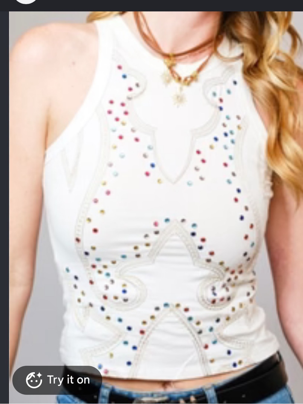 NWT Blue B White Embellished Sleeveless Tank Top